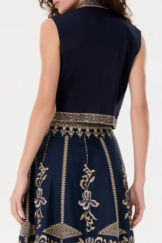Andorra Iris Embroidery Top | Navy Blue