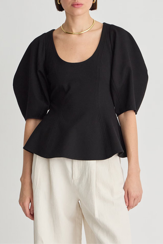 Bebe Ponte Peplum Top | Black