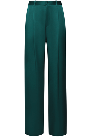 Satin Relaxed Pleated Pant | Emerald