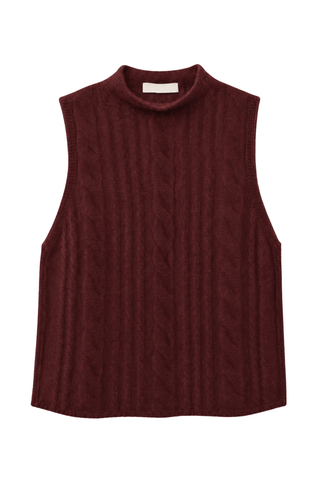 Salvia Sleeveless Cable Turtleneck | Cabernet