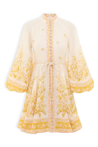 Golden Buttoned Mini Dress | Pink/Gold Floral