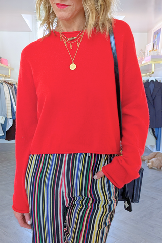 Lance Cashmere Crop Pullover | Scarlet