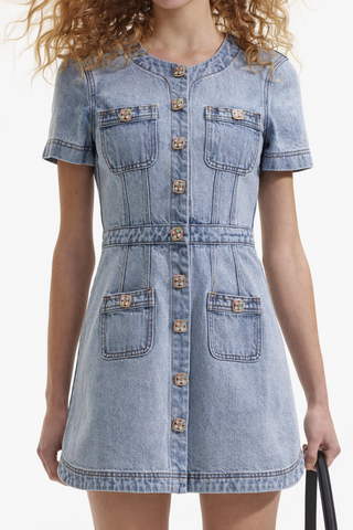 Denim Buttoned Mini Dress | Light Blue