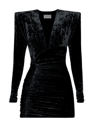 V Neck Velvet Mini Dress | Black