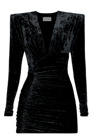 V Neck Velvet Mini Dress | Black