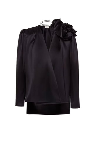 Classic shirred flower blouse in black