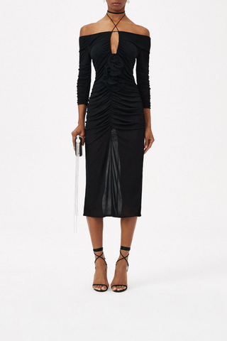 Ruched Midi Dress | Black