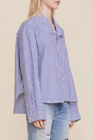 Cropped Button Front Shirt | Royal Blue Stripe