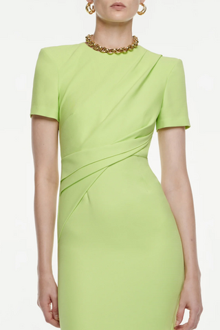 Short Sleeve Silk Wool Midi Dress | Green