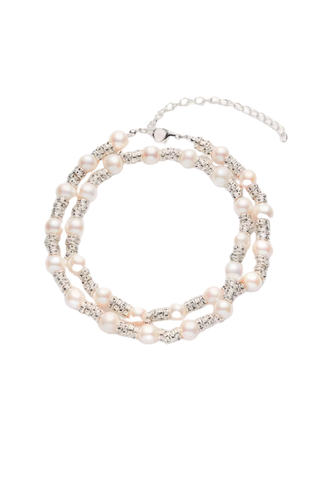 Double Crystal and Pearl Necklace | Silver
