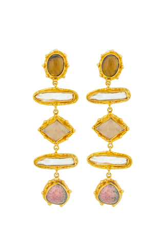 Theodora Earring | Tigers Eye, Pearl, Pink Quartz