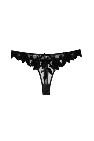 Lily Embroidery Hipster Thong- Black