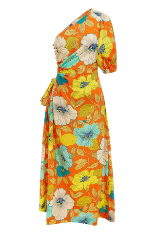 Piato One Shoulder Midi Dress | Marigold