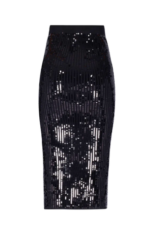 Knit Sequin Midi Skirt | Black