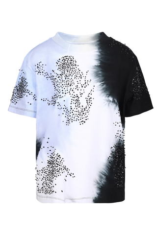 Tie Dye Embroidered T-Shirt | White/Black/Light Blue