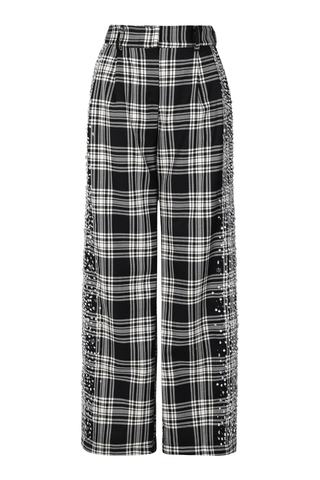 Tartan Embroidered Trousers | White/Black