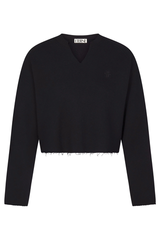 Long Sleeve Raglan V Neck Sweatshirt | Black