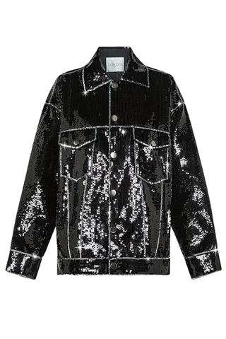 "Stardust" Sequins Oversized Jacket | Noir