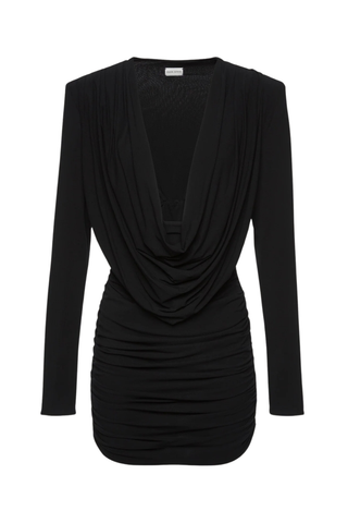 Long Sleeve Draped Mini Dress | Black