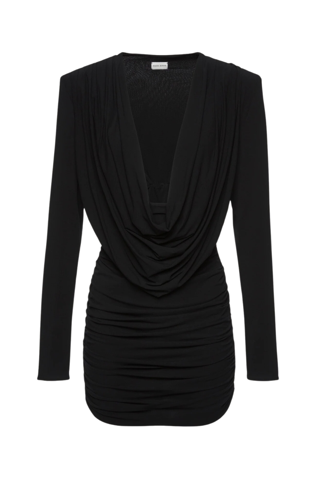 Long Sleeve Draped Mini Dress in Black Long Sleeve Draped Mini Dress in Black