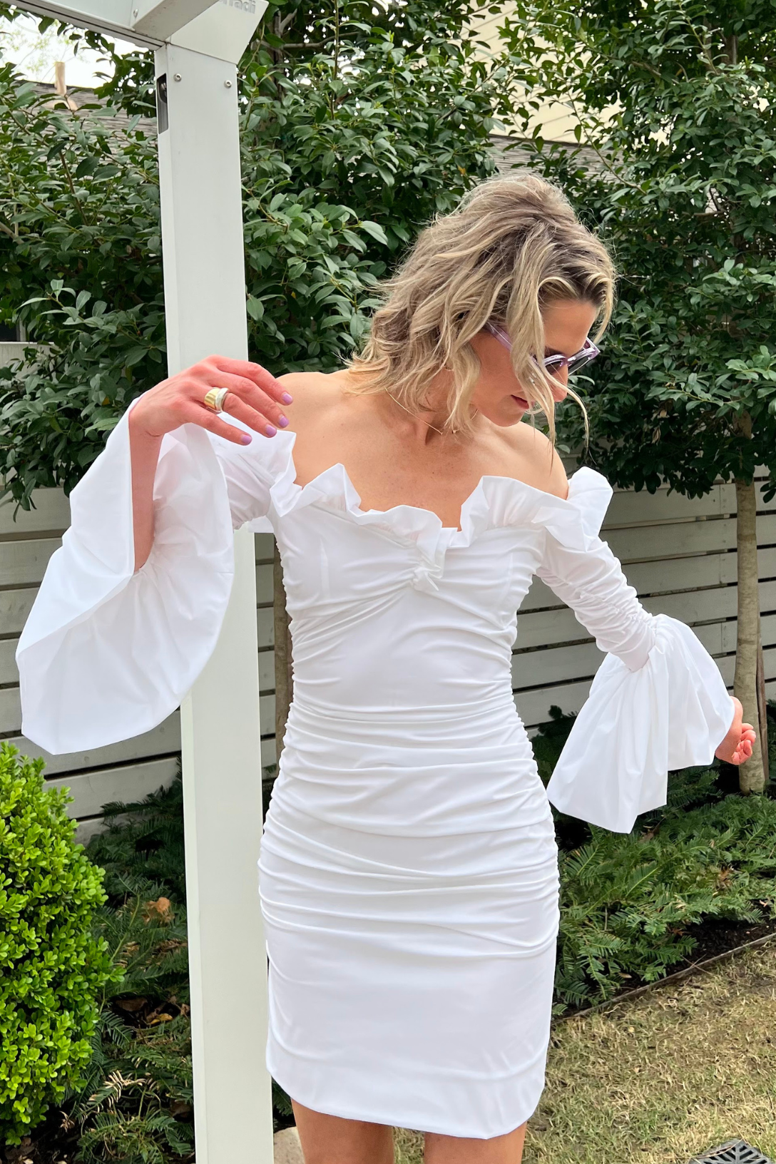 Stretch Taffeta Mini Dress White Valentines Austin